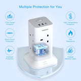 Tessan Tower Extension Lead with 1 USB C Slot & 2 USB A Slots 8 Way Multi Plug Extension Sockets 2M Cord, Surge Protected Extension Lead with Switch, Multi Extension Plug Tower Power Strip for Home, School Supplies