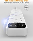 Tessan Extension Lead with 3 USB Slots, 4 Way Multi Plug Extender with Individual Switches, Wall Mount Socket Extension Cable 2M, 3250W Multiplug Power Strip for Home, Office, School Supplies